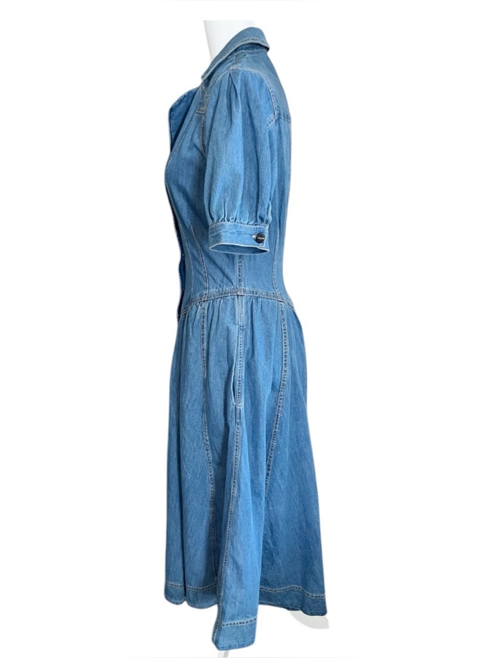 Anthropologie PILCRO Blue Denim Cotton Button Down Midi Western Dress Size 6 - Picture 6 of 12